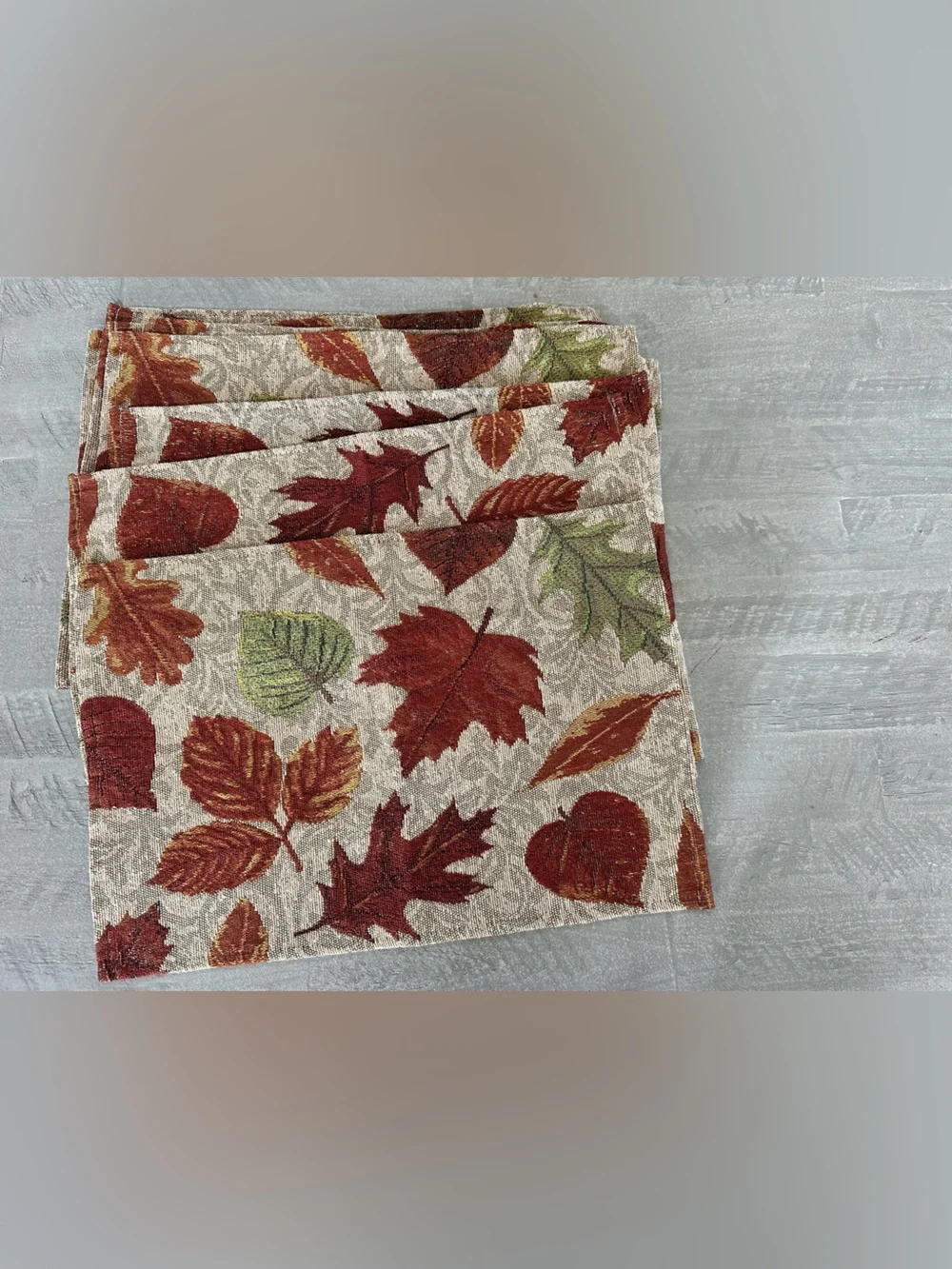 Vintage SET OF 9 TAPESTRY PLACE MATS 12.75 X 18 Rust AUTUMN LEAVES Pumpkin